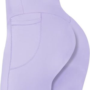 Sunzel No Front Seam Biker Shorts for Women with Pockets, Yoga Workout Gym Bike Shorts with Tummy Control