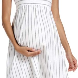 Ecavus Womens Maternity Tank Dress Stripe Color Block Sleeveless Knee Length for Baby Shower
