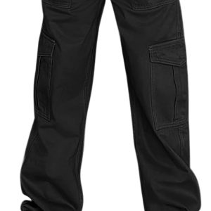 Lepunuo Cargo Pants for Women High Waisted Casual Pants Baggy Stretchy Wide Leg Y2K Streetwear with 6 Pockets