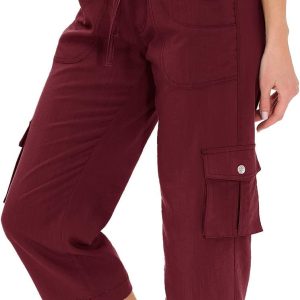 MoFiz Womens Capris with Pockets Loose Fit Casual Capri Pants Dressy Lightweight Ladies Baggy Cargo Pants for Hiking