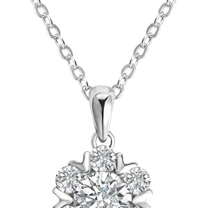 TFT Sterling Silver Crystals Snowflake Pendant Necklace Collarbone Chain Gift for Women