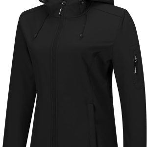 Outdoor Ventures Women's Softshell Jacket with Hood Fleece Lined Warm Lightweight Waterproof Insulated Windbreaker
