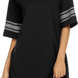 Ekouaer Womens Nightgown Cotton Sleepwear Short Sleeve Sleep Shirt V Neck Color Block Nightshirt
