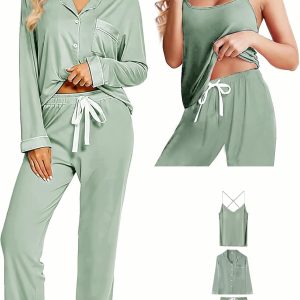 3Pcs Knit Pajamas Set For Women XS-4XL Womens Soft Pajama Sets Sexy Cami Pj Sets Sleepwear Loungewear Nightwear
