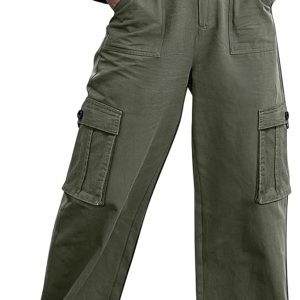 ZMPSIISA Women High Waisted Cargo Pants Wide Leg Casual Pants 6 Pockets Combat Military Trousers
