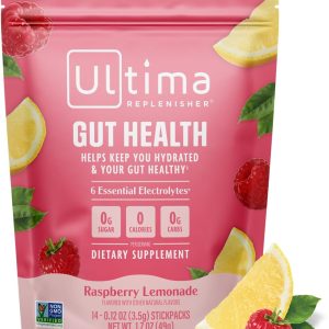 Ultima Replenisher Gut Health Supplement and Electrolytes Powder - Raspberry Lemonade, 14 Stickpacks - Hydration Packets with Added Gut Health Benefits