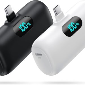 [2-Pack] Mini Portable Charger 5000mAh Power Bank,3A PD USB C Cell Phone Portable Power, LCD Display Battery Pack Compatible with iPhone 16/15/15 plus/15 pro/15 pro Max/Android/Samsung/Moto/LG etc