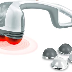 Homedics Back Massager - Heated Automatic Percussion Back, Body and Neck Massager with Duel Pivoting Heads, Interchangeable Nodes, for Shoulders, Legs and Feet, White