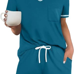 Ekouaer Women's Pajama Sets Short Sleeve Pjs 2 Piece Top and Shorts Sleepwear Comfy Soft Lounge Sets with Pockets