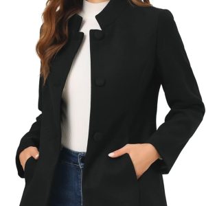 Allegra K Women's Winter Overcoat Mid-Long Stand Collar Single Breasted Coat Outerwear