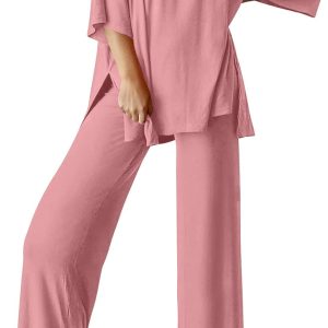 Ekouaer Lounge Sets for Women Short Sleeve Tops and Long Pants Soft Comfy Pajamas Set 2 Piece Outfits S-XXL