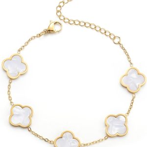 18K Gold Plated Clover Lucky Bracelet for Women White/Black/Red/Green Flower Four Leaf Link Bracelets Trendy Jewelry Gifts for Women