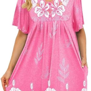 House Dresses for Women with Pockets Moo Moo Nightgown Short Sleeve Mumu Dress Lounge Dress S-5XL