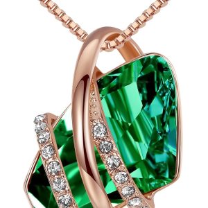 Leafael Wish Stone Pendant Necklace with Birthstone Crystal, 18K Rose Gold Plated/Silvertone, 18" + 2"