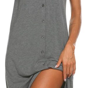 Ekouaer Women's Nightshirt Short Sleeve Button Down Nightgown V-Neck Sleepwear Pajama Dress