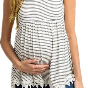 Xpenyo Womens Maternity Tank Top Sleeveless Lace Crochet Trim Peplum Cami Shirts