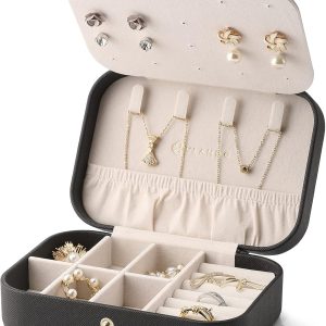 Vlando Cadeaus voor vrouwen, juwelenkistje voor op reis met spiegel, sieradenkistje klein, sieradenkistje voor dames, leren sieradenetui, sieradendoos voor heren, voor halskettingen, oorbellen