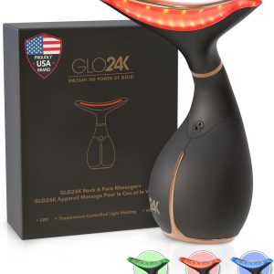 GLO24K Red Light Beauty Device for Face and Neck. Based on Triple Action L E D, Thermal, and Vibration Technologies.