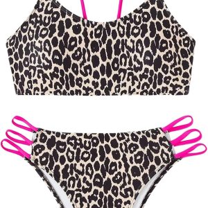 SweatyRocks Women's Bikini Sets Leopard Print Backless Cut Out Two Piece Bathing Suit Swimwear