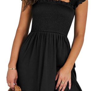 ANRABESS Women's Summer Casual Sleeveless Square Neck Dress 2025 Smocked Ruffle Backless Boho Beach Cute Teen Short Sundress