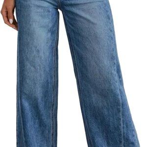 Sidefeel Women's Wide Leg Jeans High Waisted Strechy Raw Hem Zimbaplatinum Denim Pants