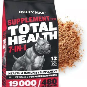 Bully Max 7-in-1 Total Health & Immunity Dog Multivitamin Powder - Omega 3 Vitamin Supplements for Immune System, Heart, Digestive & Joint Health - Puppy & Adult Dogs Vitamins for All Breeds, 13Oz Bag