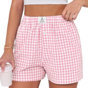ANRABESS Boxer Shorts for Women Gingham Pajama 2025 Summer Casual Lounge Sleep Plaid Shorts Y2K Beach Bottoms
