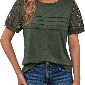 AUTOMET Women's Short Sleeve Shirts Dressy Lace Summer Tops 2025 Spring Trendy Casual T-Shirts Cute Work Outfits Blouses