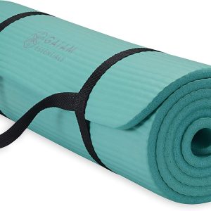 Gaiam Essentials Thick Yoga Mat Fitness & Exercise Mat with Easy-Cinch Yoga Mat Carrier Strap, 72"L x 24"W x 2/5 Inch Thick