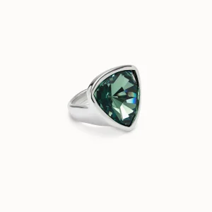Sterling silver-plated ring with large green crystal