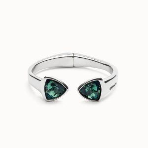 Sterling silver-plated bangle bracelet green crystals