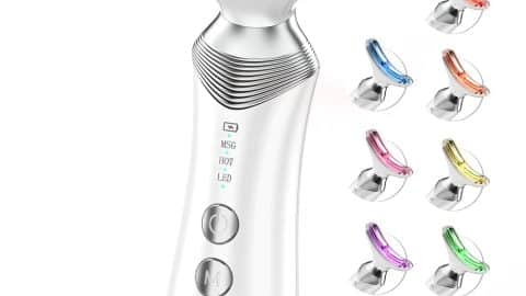 9-in-1 Red-Light-Therapy-for-Face-and-Neck, Portable Facial Massager Tool with Adjustable Vibration & Thermals for Wrinkles, Double Chin, White
