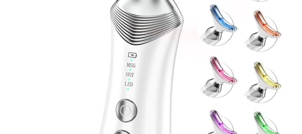 9 in 1 Red Light Therapy for Face and Neck Portable Facial Massager Tool with Adjustable Vibration Thermals for Wrinkles Double Chin White