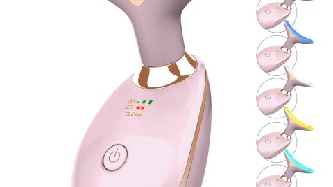 7 Color Face and Neck Massager Light Therapy, Red Light Based Facial Massager for Skin Care, Firming, Smoothing (Pink)