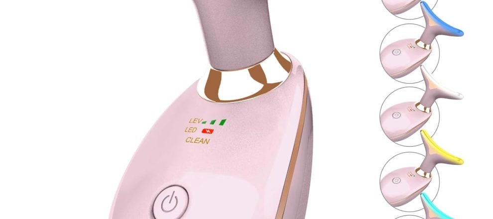 7 Color Face and Neck Massager Light Therapy Red Light Based Facial Massager for Skin Care Firming Smoothing Pink