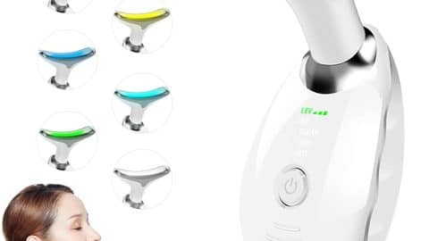 Facial Beauty Device, Face Massager Tool for Skin Care, Based on Triple Action LED, Thermal, and Vibration Technologies, Red and Blue LED Light, 7 Color Led Face and Neck Massager for Home Use