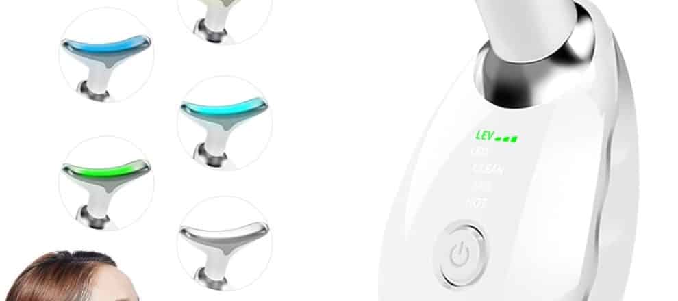 Facial Beauty Device Face Massager Tool for Skin Care Based on Triple Action LED Thermal and Vibration Technologies Red and Blue LED Light 7 Color Led Face and Neck Massager for Home Use