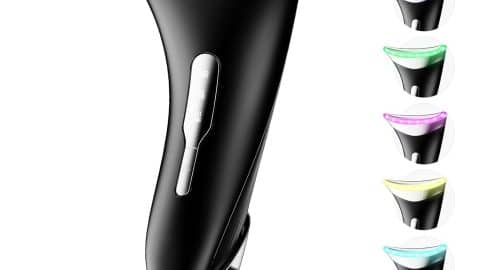 7 Color Light Therapy Facial Massager with Adjustable Vibration and Thermals for Wrinkles, Double Chin, Red Light Skin Care Tool with Base, Black