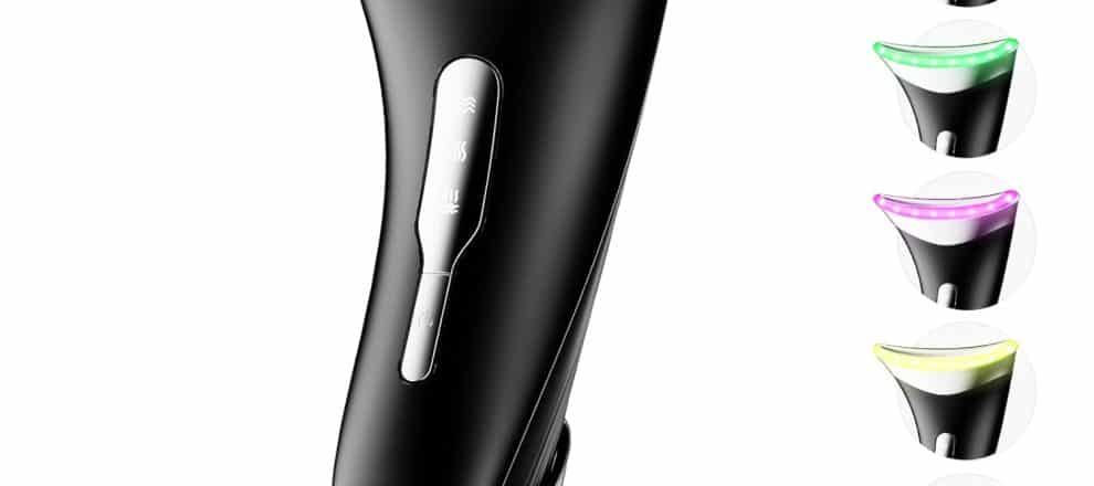 7 Color Light Therapy Facial Massager with Adjustable Vibration and Thermals for Wrinkles Double Chin Red Light Skin Care Tool with Base Black