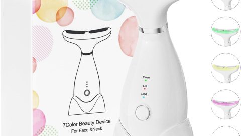 Facial and Neck Massager,7 Color LED Light Therapy for Face,Face Lift Device,Beauty Face Massager Tools for Skin Care (White)