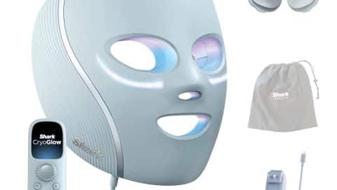 Shark CryoGlow LED Face Mask (FSA/HSA Eligible*) with Under-Eye Cooling, Anti-Ageing & Blemish Repair, Red & Blue LED, Infrared Light Therapy, USB-C, Remote Control, Storage Bag, Blue Frost, FW312