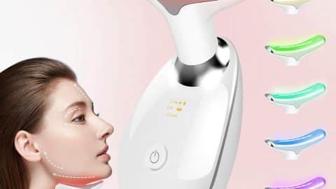 Face Massager Tool, Facial Massager 7 Color, Facial and Neck Massager, Multifunctional Facial Skin Care Tool, Face Neck Massager for Daily Skin Care Routine, White