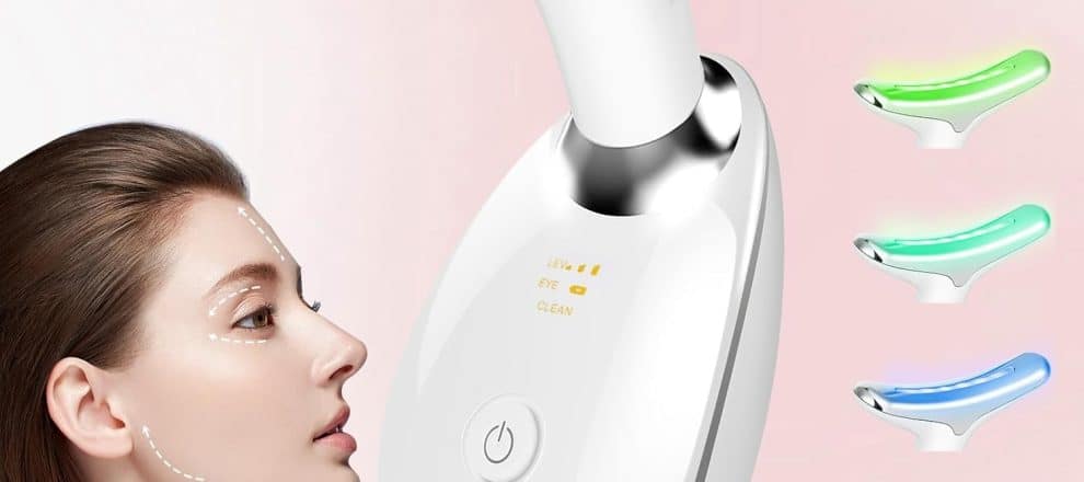 Face Massager Tool Facial Massager 7 Color Facial and Neck Massager Multifunctional Facial Skin Care Tool Face Neck Massager for Daily Skin Care Routine White