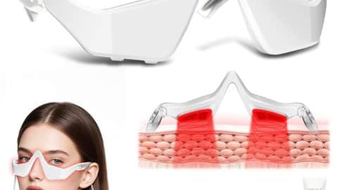 Under-Eye Light Therapy Device, Beauty Device with Eye Massage for Relieve Eye Bags, Eye Fatigue, Dark Circles, with Gel and Glasses Strap (White)