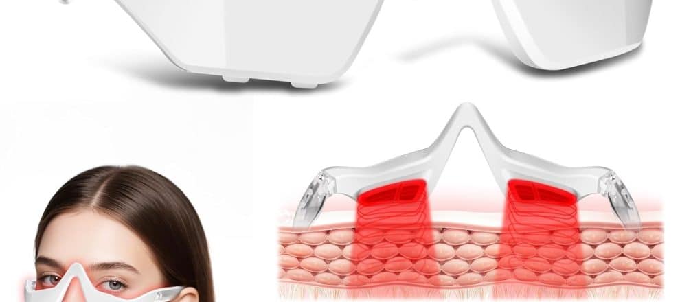 Under Eye Light Therapy Device Beauty Device with Eye Massage for Relieve Eye Bags Eye Fatigue Dark Circles with Gel and Glasses Strap White