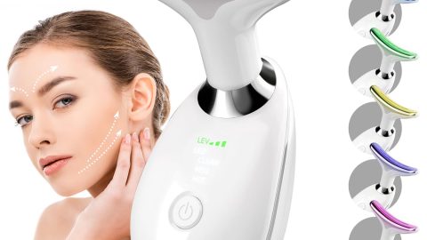 2025 New Face and Neck Massager Tool, 7 Colors LED Womens Skin Care Facial Massager for Skin Rejuvenation, Lifting, Toning, Glow Boost-White