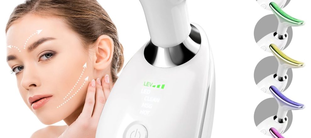 2025 New Face and Neck Massager Tool 7 Colors LED Womens Skin Care Facial Massager for Skin Rejuvenation Lifting Toning Glow Boost White