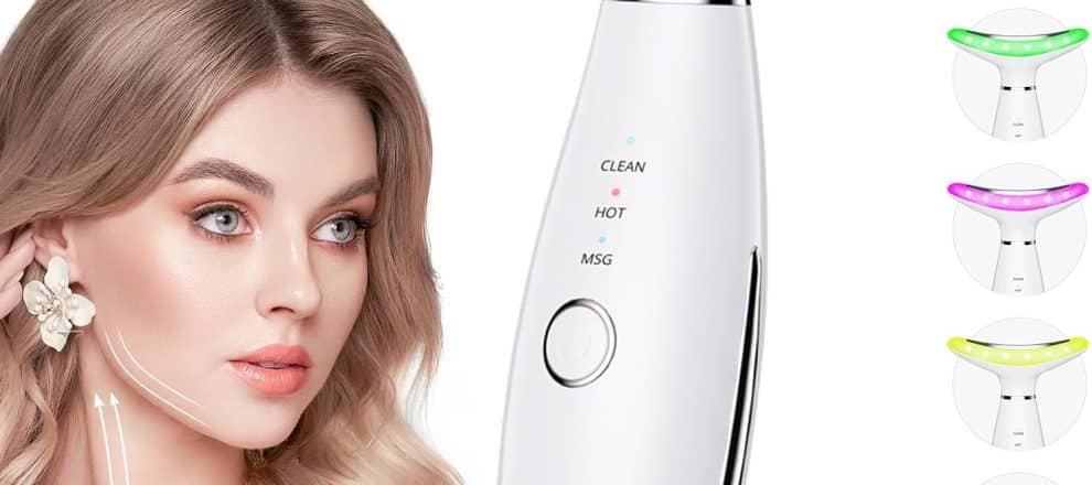 7 Color Galvanic Machines Red Light Therapy for Face and Neck Face Massager Tool for Wrinkles Double Chin Vibrating Facial Massager with Thermals White