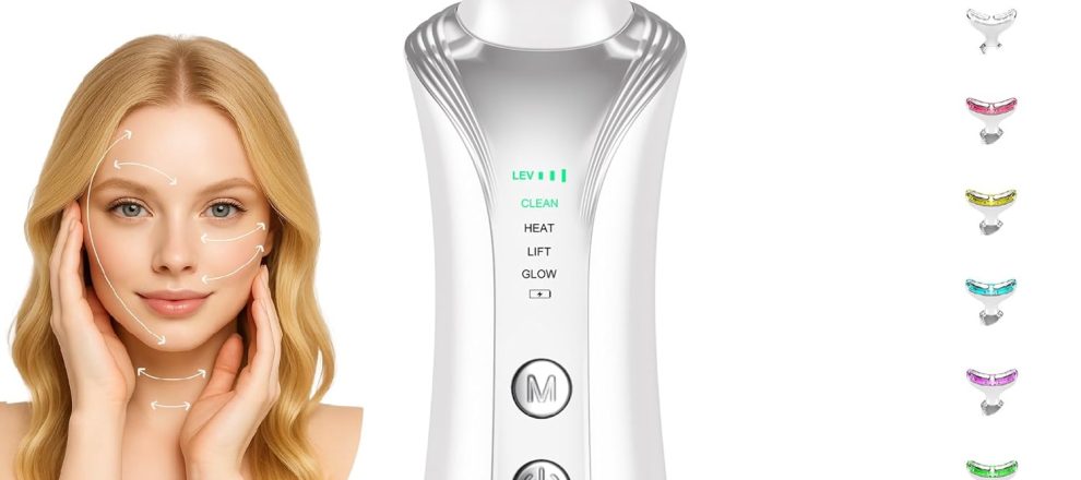 7 in 1 Multifunctional Facial Massager Red Light Therapy for Face Beauty Skin Care Tool for Face and Neck Portable Facial Massager for Wrinkles and Skin Care White