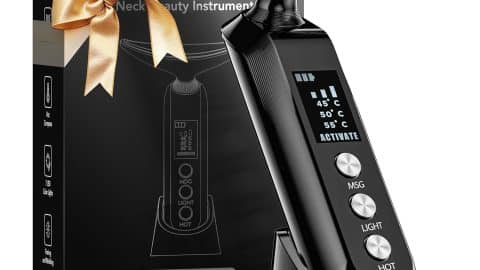 2025 Upgraded Facial Neck Massager Portable Charging Dock - 3 Heat Settings, Vibrating Face Massage, 9-Color LED Light & 72Hrs Battery | Home Spa Travel Skincare - Black